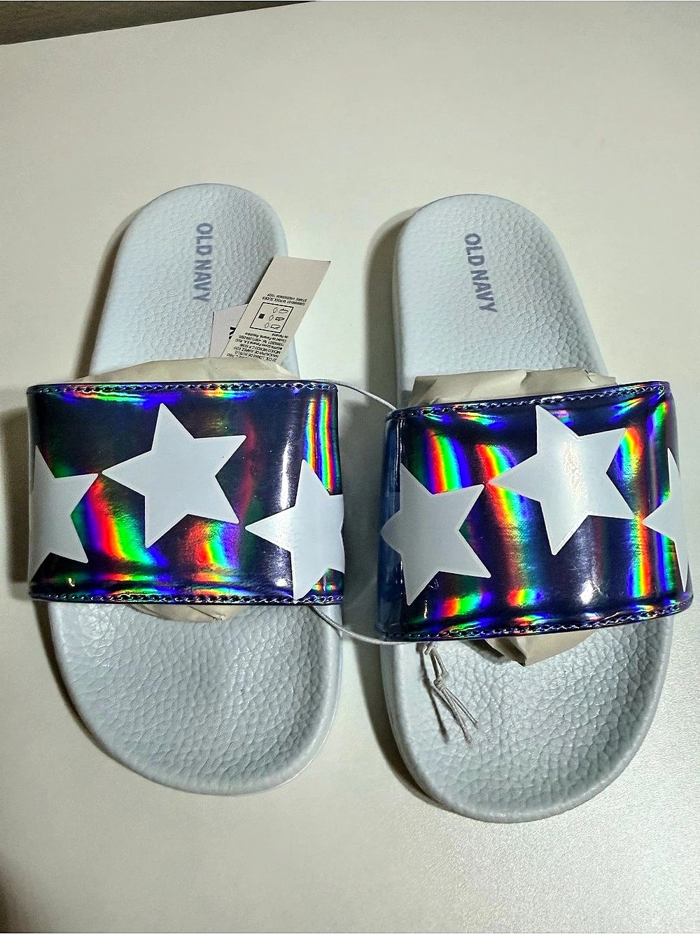 Old Navy Faux-Leather Pool Slide Sandals for Girls Blue & White US 1-2Y